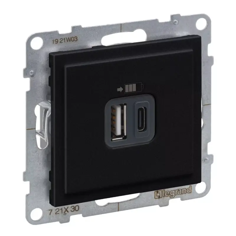 Outlet Legrand Suno 2xUSB - A+C csatlakozóaljzat, 3 A - 15 W,fekete, Legrand 721430