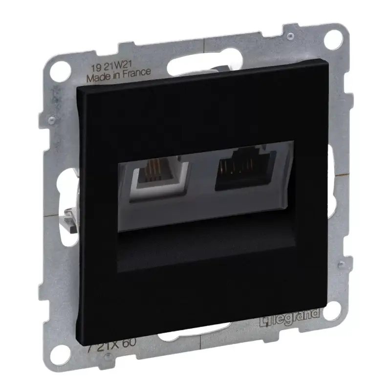 Legkelendőbb Legrand Suno RJ 11 + RJ 45 Cat.6 UTP csatlakozóaljzat, fekete, Legrand 721460