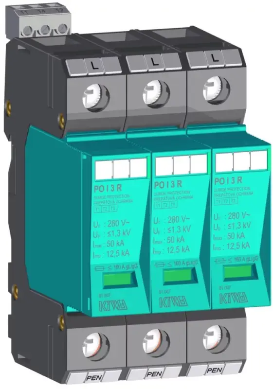 KIWA PO I 3 R 280V túlfeszültség levezető távjelzős 12,5kA T1+T2 (B+C) 81.007 Outlet