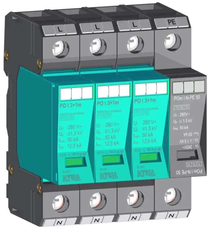 KIWA PO I 3+1 m 280V túlfeszültség levezető 12,5kA T1+T2 (B+C) 81.027 Gyors szállítás