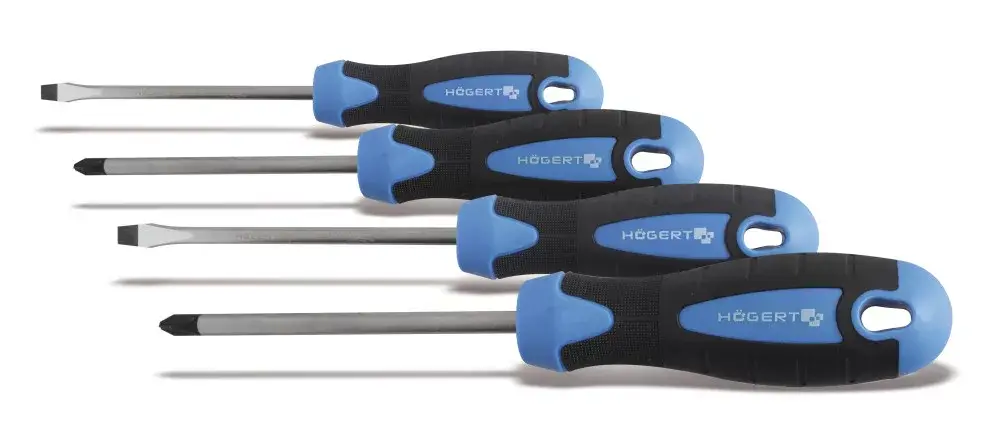 Högert Csavarhúzó készlet, 4 db-os, acél S2, mágneses, (3x75 mm, 5x100 mm, PH1 75 mm, PH2 100 mm) HT1S094 Különleges ajánlat