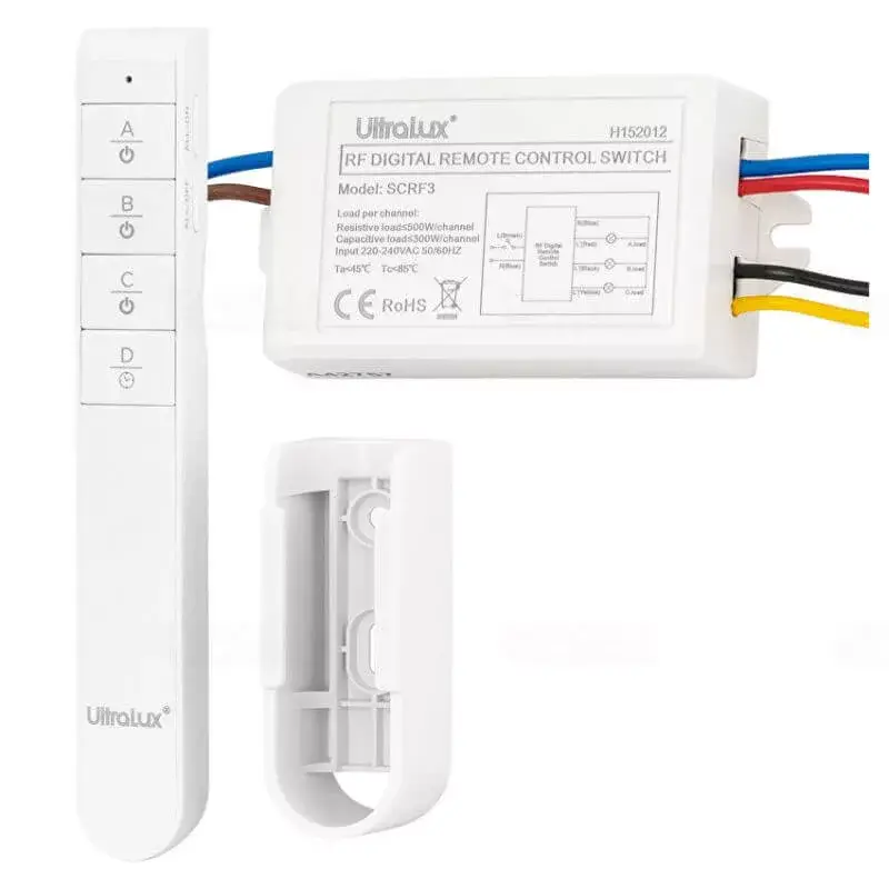 Ultralux 3 csatornás RF távirányítós kapcsoló, vezeték nélküli szett, 240V AC, 30 méter, SCRF3 Gyors szállítás