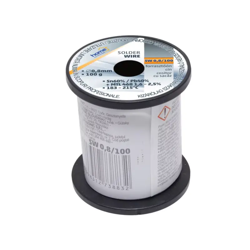 Legkelendőbb Home SW 0,8/100 forrasztóón, 0,8mm, 100g, európai gyártótól származó kiváló minőségű forrasztóón, összetétel: SN/PB: 60/40%, gyanta: 2,0%, SW_0_8_100