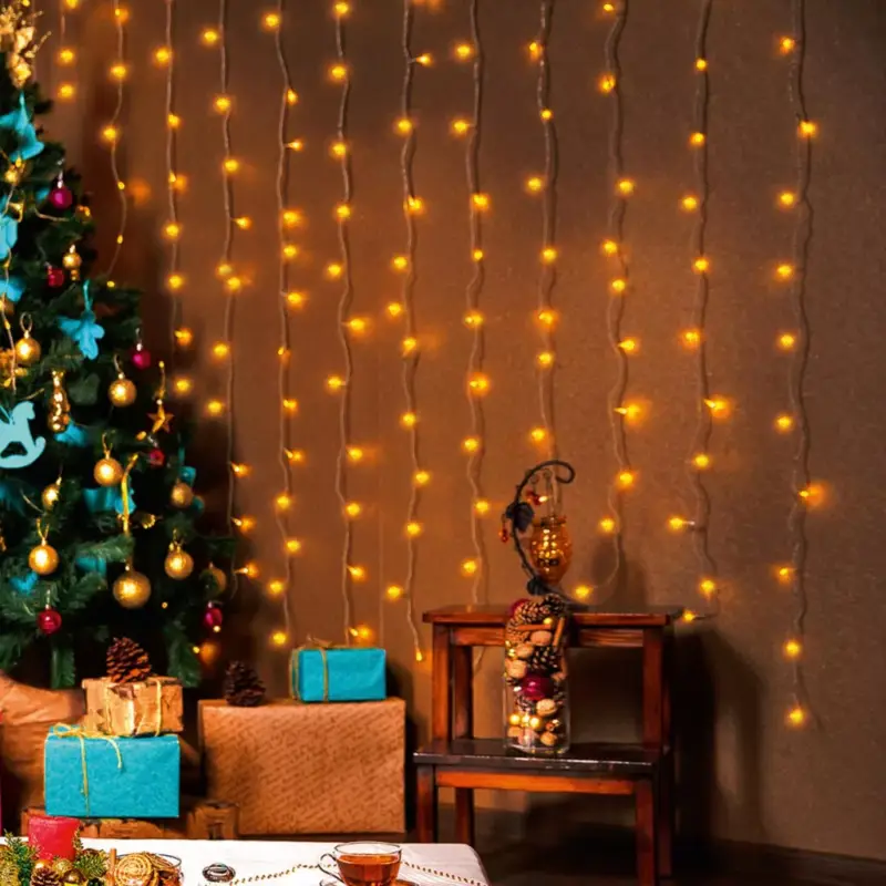 Szezonális akció Home KIN 126C/WW LED-es fényfüggöny, 0,9x1,4 m / 126 db melegfehér LED, fehér vezeték, állófényű, hálózati adapter, beltéri kivitel, KIN_126C_WW