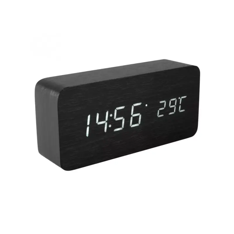 Home OC 04 digitális LED ébresztőóra, valódi faburkolat, tapsra aktiválható fehér kijelző, dátum és hőmérséklet kijelzés, elemes vagy hálózati tápellátás, OC_04 Biztonságos fizetés