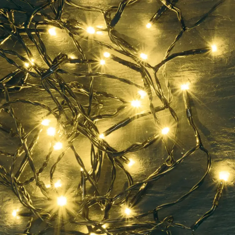 Azonnali szállítás Home KII 100/WW LED-es fényfüzér, 8 m / 100 db melegfehér LED, állófényű, zöld vezeték, hálózati adapter, beltéri kivitel, KII_100_WW