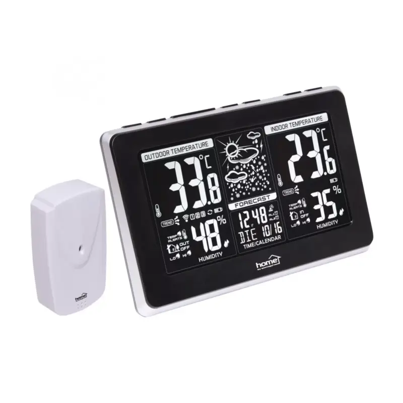 Szuper akció Home HCW 25 időjárás-állomás külső jeladóval, negatív, fehér LCD kijelző, beltéri hőmérséklet és páratartalom, digitális óra, naptár, HCW_25