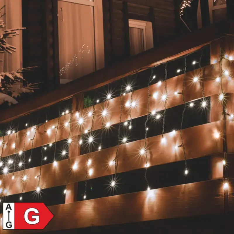 Olcsóbb Home KSF 200/WW LED-es fényfüggöny, 4 m / 200 db melegfehér LED, állófényű, fekete vezeték, sorolható, kül- és beltéri kivitel, KSF_200_WW