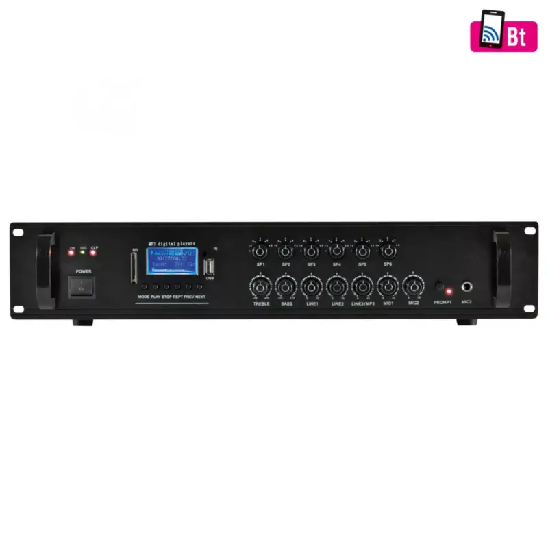 Vedd meg most SAL MPA 120BT multimédiás keverő erősítő, 120 W, 6 csatorna, BT, FM rádió, USB/SD, EQ, MPA_120BT