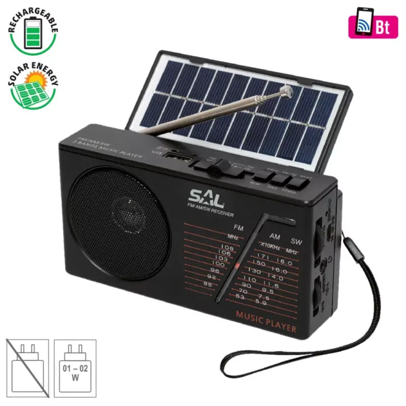SAL RPH 1 napelemes rádió és multimédia lejátszó, hibrid töltés, 3 sávos AM-FM-SW rádió, USB/MicroSD, ~11 óra üzemidő, RPH_1 Legkelendőbb