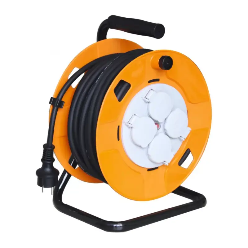 Home HJR 10-25/1,0 kábeldob, 25 m, fém talp, IP44-es védelem, H05RR-F 3G1,0 mm2 gumi kábel, max. 2300 W, 4 aljzat takarófedéllel, védőkapcsoló, HJR_10-25_1_0 Szuper ajánlat