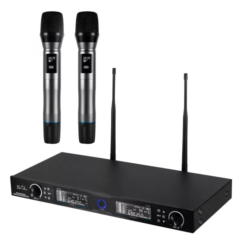 Outlet SAL MVN 910 vezeték nélküli mikrofonszett, digitális zajszűrés, 2x100 csatorna, ~140 m hatótáv, UHF frekvenciasáv, rack kompatibilis, MVN_910