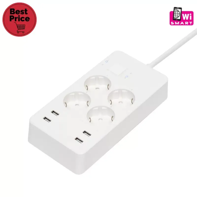 Alacsony ár Home NV 4 WIFI smart elosztó, 1,5 m, H05VV-F 3G1,5 mm2 kábel, 4 földelt aljzat, 4 USB aljzat, max.3680W, Tuya alkalmazás kompatibilis, WiFi-s, NV_4_WIFI