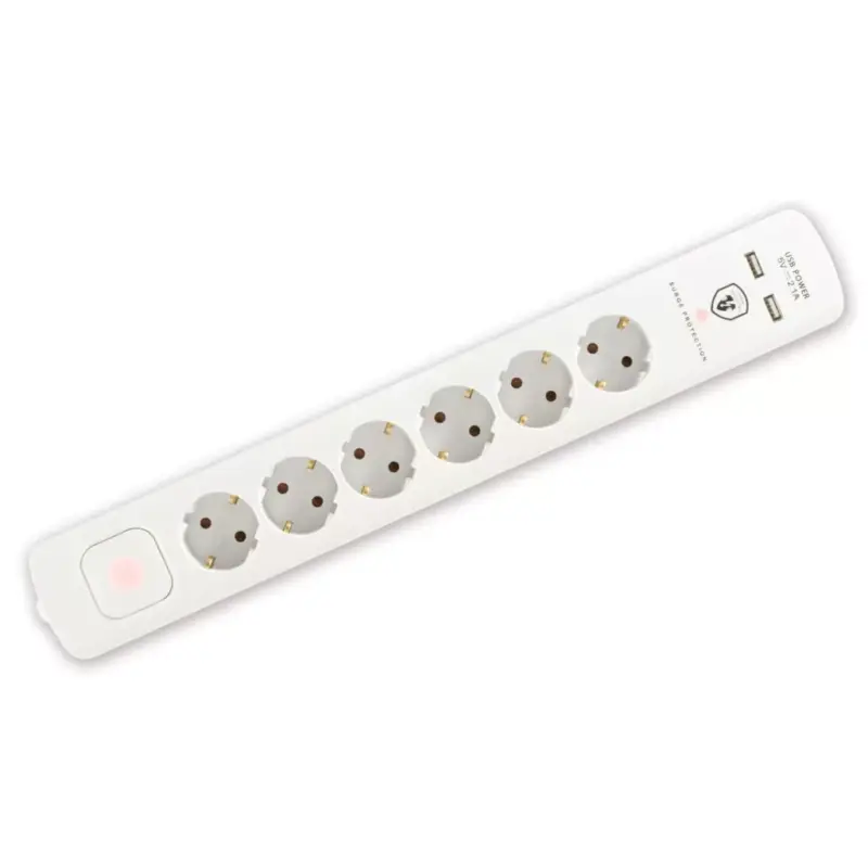 Home NVT 06K USB/WH túlfeszültség védett hálózati elosztó, 1,4 m, kapcsolós, H05VV-F 3G1,5 mm2 kábel, 6 aljzat, max. 3680W, falra akasztható, USB töltőaljzatok Biztonságos fizetés
