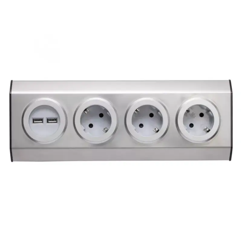 Home KNV 03/USB szerelhető konyhai hálózati elosztó USB aljzatokkal, 3 védőérintkezős és 2 USB aljzat, rozsdamentes acél, felszerelés sarokba is, max. 3680 W, Vedd meg most