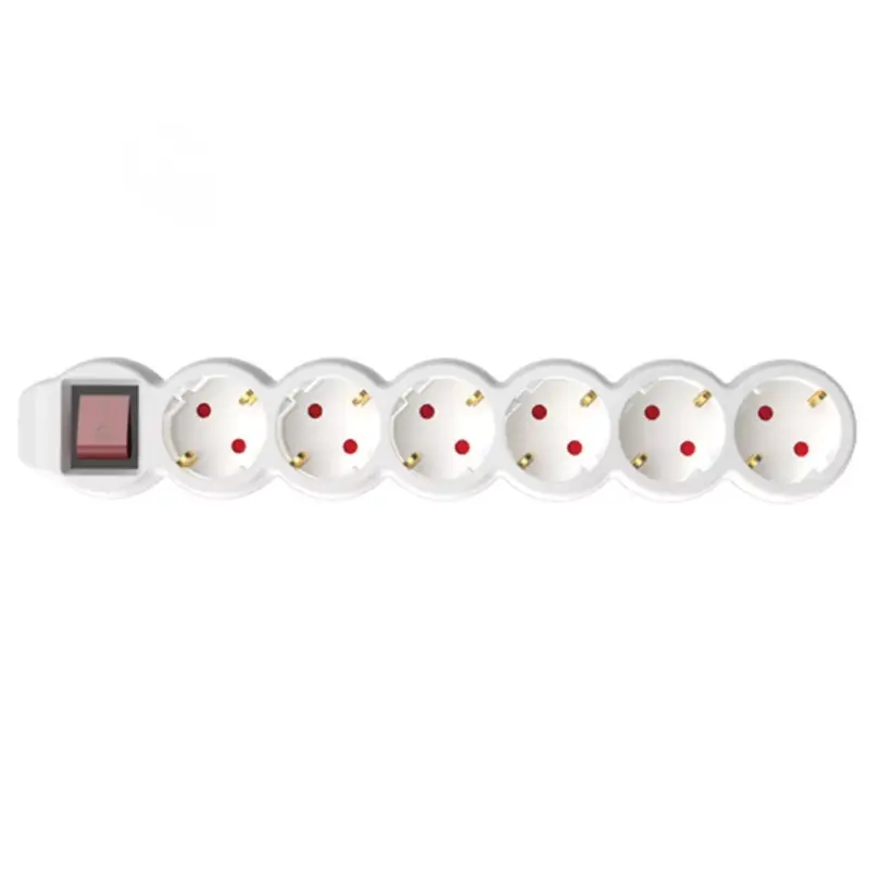 Akció Home NV 6K-10/WH/1,5 hálózati elosztó, 10 m, H05VV-F 3G1,5 mm2 kábel, kétpólusú kapcsoló, IP20 kivitel, 6 védőérintkezős aljzat, max. 3500W, fehér