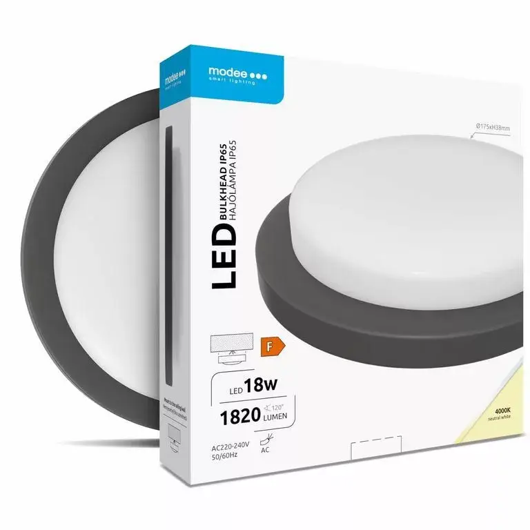 Újdonság Modee LED Bulkhead Kerek 18W 4000K (D195x35mm) IP65 (1820 lumen) fekete ERP