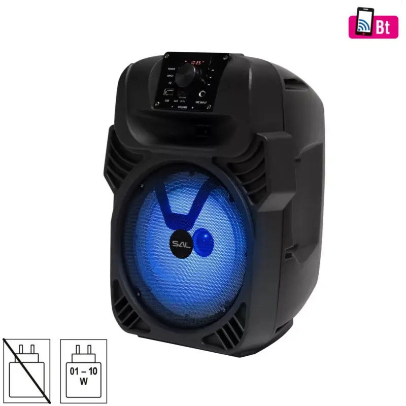 Korlátozott ajánlat SAL PAR20BTC party hangdoboz, 2-utas hangrendszer, bass-reflex mélysugárzó, Bluetooth, FM rádió, digitális kijelző, LED fényeffekt