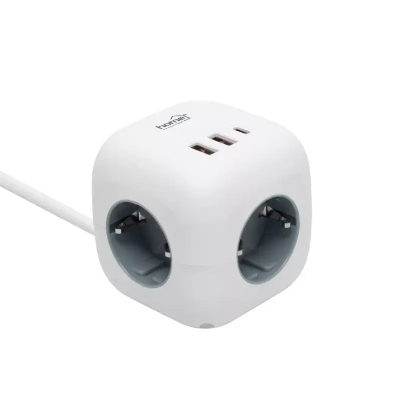 Ne maradj le Home CUBE2 kocka elosztó, max. 3680 W, USB töltő, 3 aljzat gyermekvédelemmel, 1,5 m hosszú vezeték
