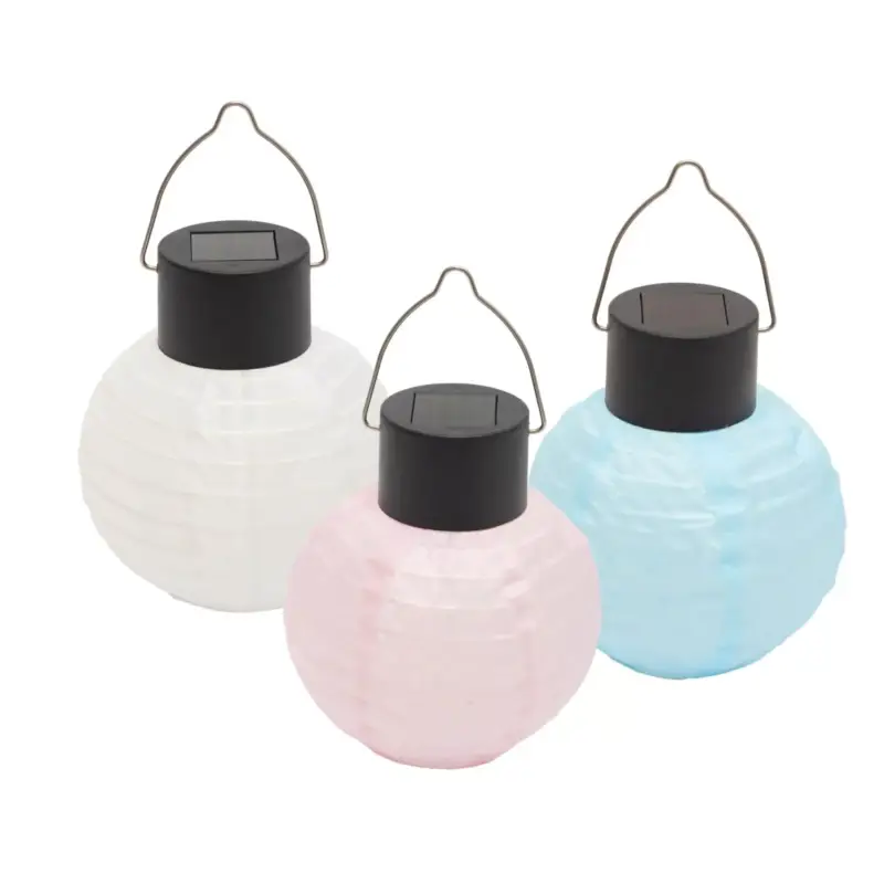 Gyors szállítás Home MX205 napelemes lampion, 3db-os szett, 1 db melegfehér LED, nylon, 30 g, gombakkumulátor, fehér vagy kék vagy rózsaszín