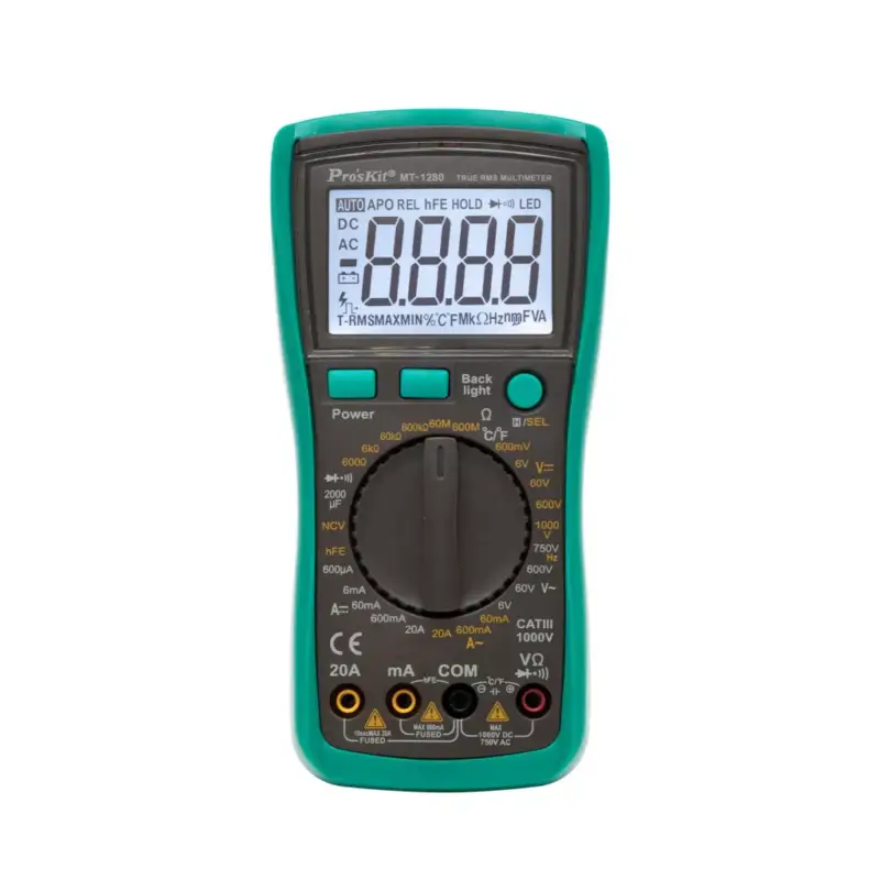 Pro’skit MT-1280 professzionális multiméter, AC/DC áram, feszültség, ellenállás, frekvencia, kapacitás, hőmérséklet, dióda, tranzisztor mérése Árcsökkenés