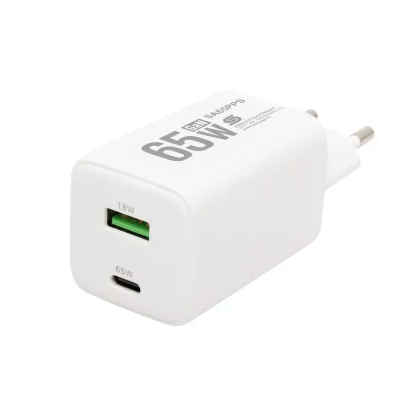 Rendeld meg most HOME SA65PPS USB hálózati szupergyors töltő, 65Watt, 2in1: USB-A + USB-C aljzat, QC + PD + PPS gyorstöltés, GaN technológia