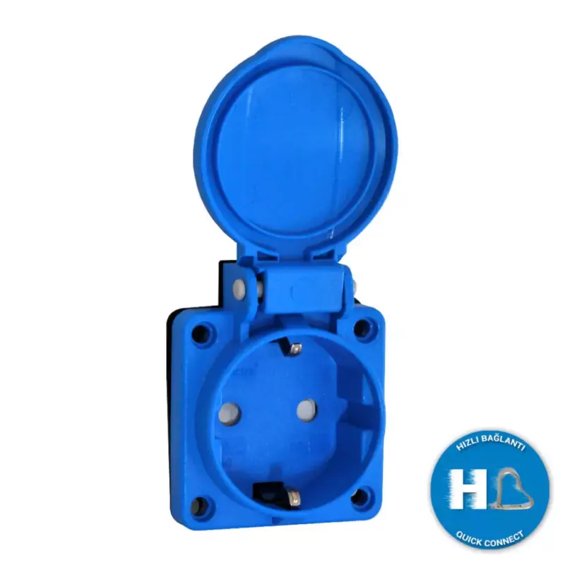 TP Electric Beépíthető műanyag dugalj csapfedeles kék 16A, gyermekvédelemmel (IP54) gyors bekötéssel 3101-336-0900 Korlátozott ajánlat
