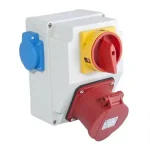 TP Electric Szerelt ipari doboz 120×170mm IP44 aljzat 5x16A (75x75)x1+kapcsoló+kék dugalj 2 3317-002-5001H Expressz szállítás