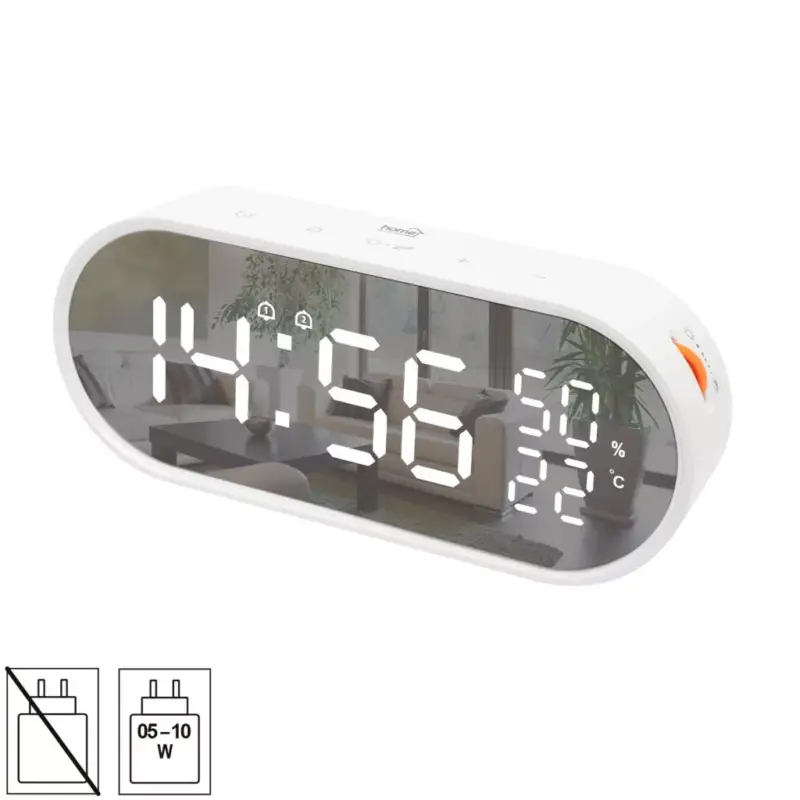 Biztonságos vásárlás HOME LTC06 ébresztőóra, USB töltőkimenet, fehér kijelző, két ébresztési időpont, hőmérséklet és páratartalom mérés