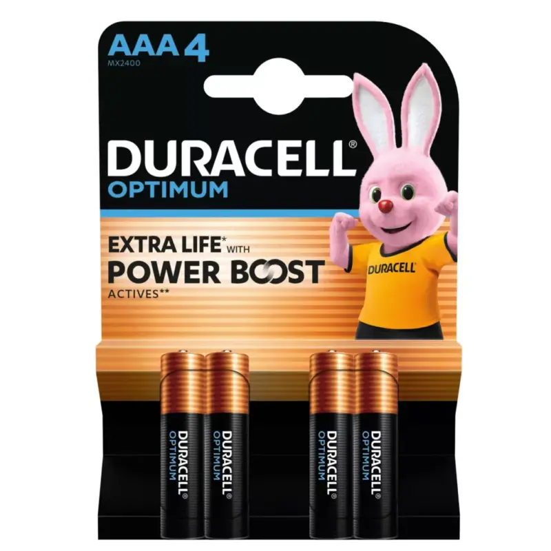 Duracell OPTIMUM LR03 10PP110050 AAA alkáli elem, 1,5 V feszültség, kiemelkedő teljesítmény, 4db/bliszter Expressz szállítás