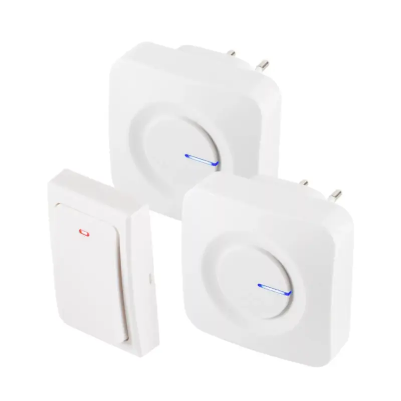 Gyors kiszállítás HOME DBKS1001AC vezeték és elem nélküli csengő készlet, 1x nyomógomb + 2x csengő, 100m hatótáv, 36 dallam, szabályozható hangerő, IP44, fényjelzés, kinetikus nyomógomb