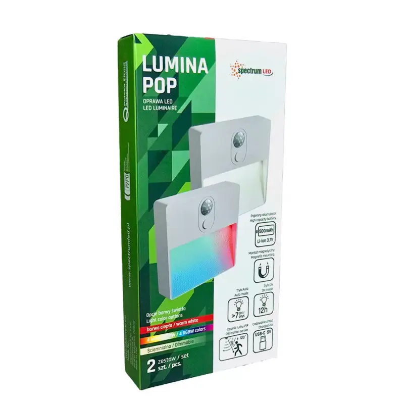 LUMINA POP RGBW+DIM PIR 500mah USB-C WHITE 78x80x22 2-PACK SLI055004 SpectrumLED Végkiárusítás