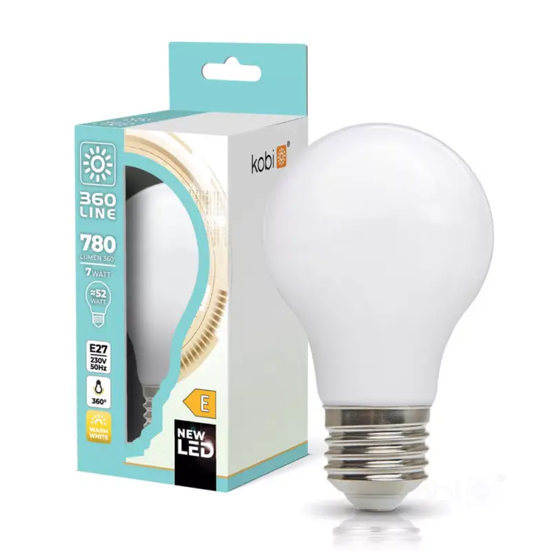 Gyors szállítás E27 LED-fényforrás, 7 W, filament, Meleg fehér WW 3000K 780lm, KOBI-004082 KOBI