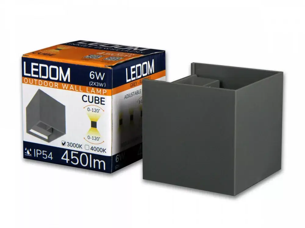 Újdonság LEDline LEDOM Outdoor wall mounted luminaire LED 2x3W 3000K IP54 gray CUBE LL-478160 LED line