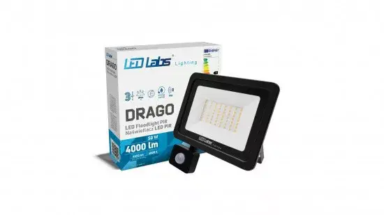 DRAGO mozgásérzékelős LED-reflektor, 90°, IP44, 50 W, Természetes fehér, fekete LAB-17-0000-13 LED Labs Árcsökkenés