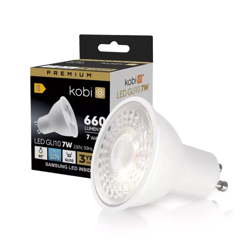 GU10 LED-fényforrás, 7 W, Hideg fehér CW 6500K 630lm, KOBI-001231 KOBI Olcsó