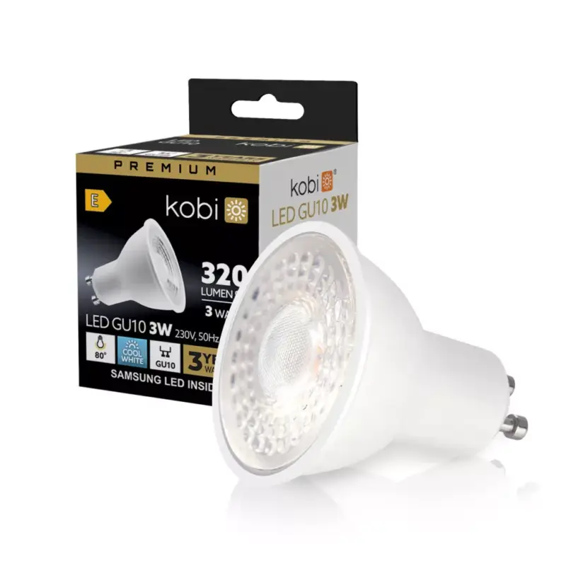 Csak ma GU10 LED-fényforrás, 3 W, Hideg fehér CW 6200K 270lm, KOBI-001208 KOBI