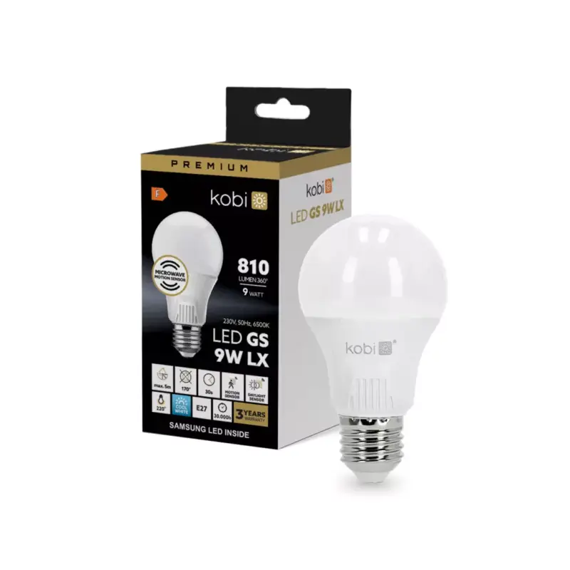 E27 LED-fényforrás, 9 W, Hideg fehér CW 6500K 810lm, KOBI-001198 KOBI Kiárusítás