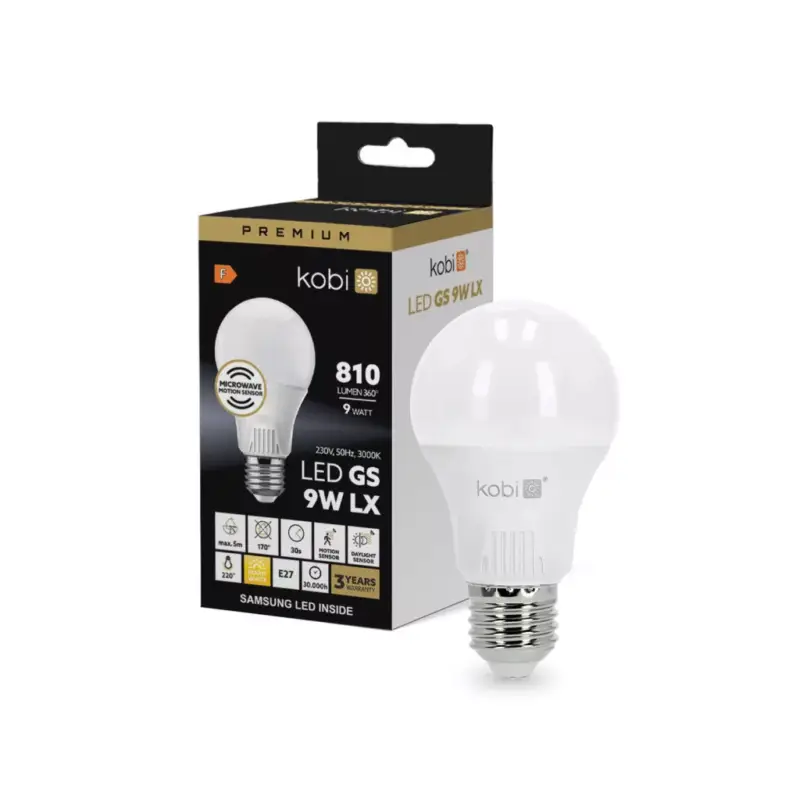 Olcsóbb E27 LED-fényforrás, 9 W, Meleg fehér WW 3000K 810lm, KOBI-001195 SpectrumLED