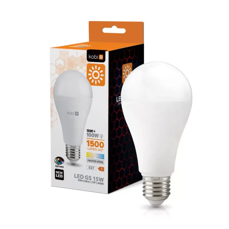 E27 LED-fényforrás, 15 W, Természetes fehér NW 4000K 1500lm, KOBI-001184 KOBI Szezonális akció