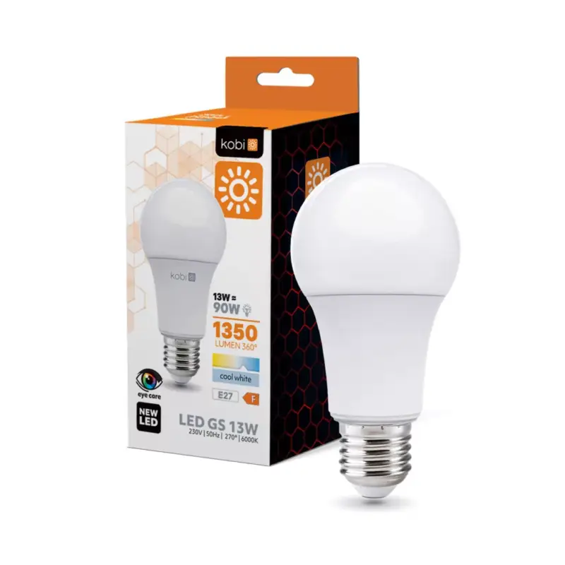 Expressz szállítás E27 LED-fényforrás, 13 W, Hideg fehér CW 6000K 1350lm, KOBI-001181 KOBI