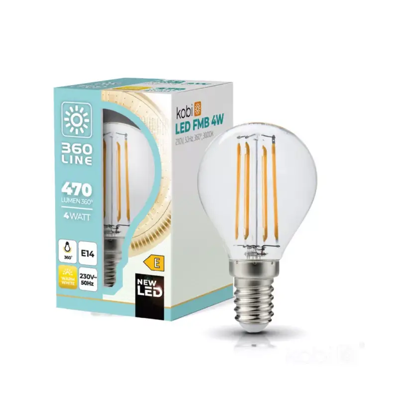 Kiárusítás E14 LED-fényforrás, 4 W, filament, Meleg fehér WW 3000K 470lm, KOBI-001144 KOBI