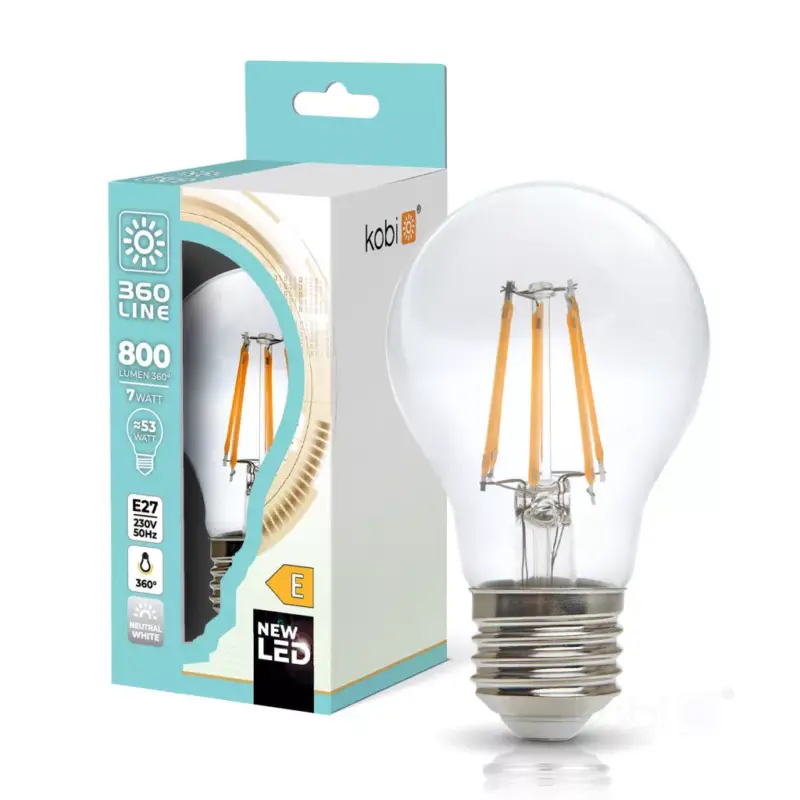 Újdonság E27 LED-fényforrás, 7 W, filament, Természetes fehér NW K lm, KOBI-001139 SpectrumLED